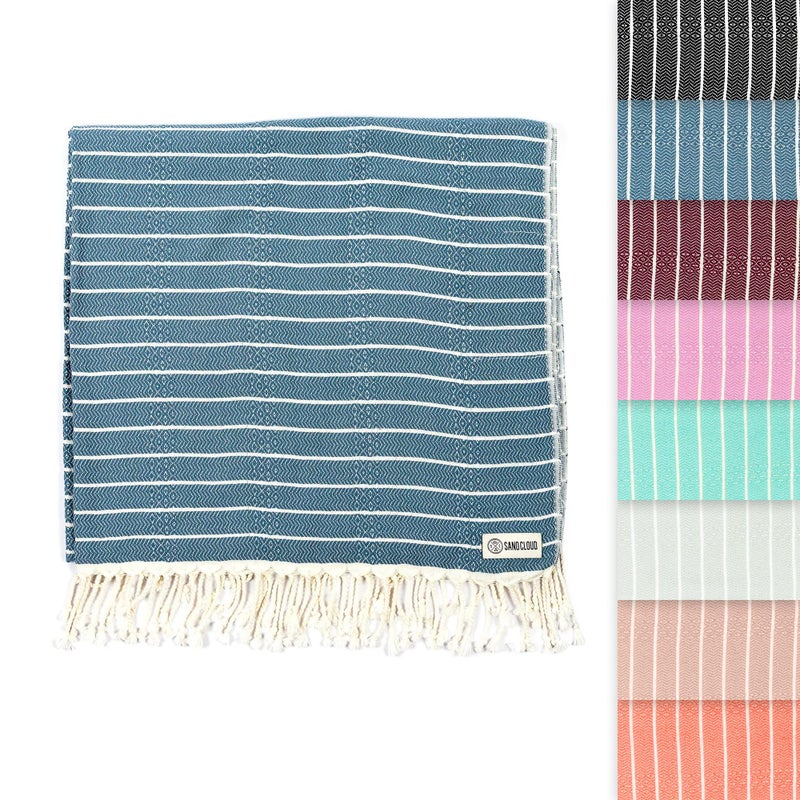 Sand Cloud Turkish Beach Towel - Sand Proof - 100% Certified Organic Turkish Towel - Quick Dry Towel for Beach, Picnic, Blanket or Bath Towel - As Seen on Shark Tank - Gocek (Denim) - Image 1